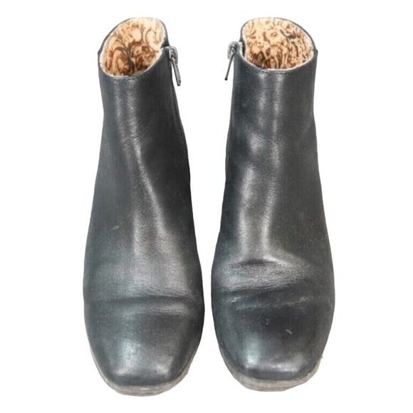 Lucky Brand Black Leather Almond Toe Stacked Heel Ankle Booties size 6.5 - Picture 3 of 7